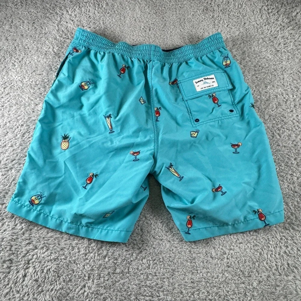Tommy Bahama Mens Turquoise Cocktail Pineapple Embroidered Swim Trunks Large